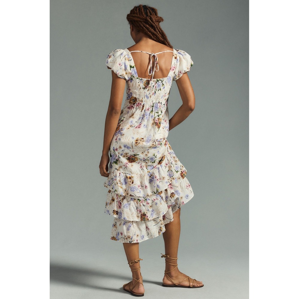 Anthropologie Floral Tiered Cap-Sleeve Midi Dress - SIZE XS Petite - Picture 11 of 16